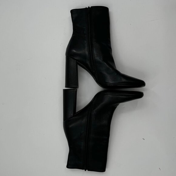 Steve Madden Lourde Black Leather square toe Block Heel Ankle Boots Size 8 - Picture 3 of 9